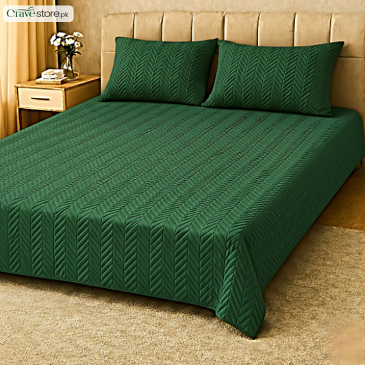 ZigZag Quilted Green King Bedspread 1 Bedspread 2 Pillow Covers