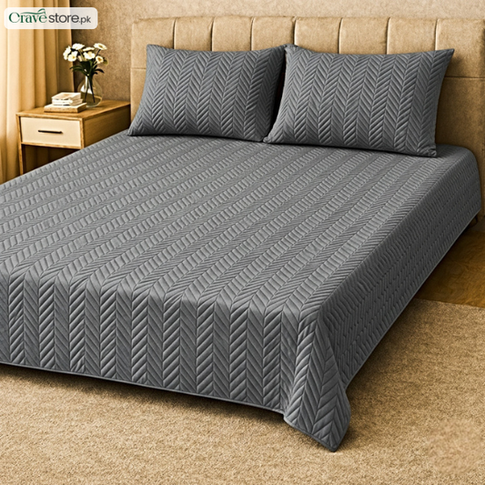 ZigZag Quilted Grey King Bedspread 1 Bedspread 2 Pillow Covers