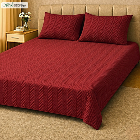 ZigZag Quilted Maroon King Bedspread 1 Bedspread 2 Pillow Covers