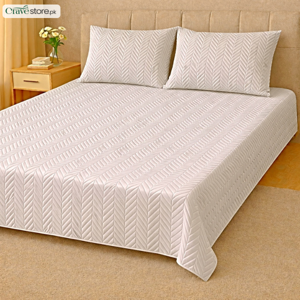 ZigZag Quilted White King Bedspread 1 Bedspread 2 Pillow Covers