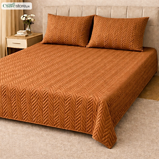 ZigZag Quilted Copper King Bedspread 1 Bedspread 2 Pillow Covers