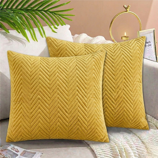 Zigzag Quilted Cushion Cover Golden 16x16 sofa cover with hidden zipper.
