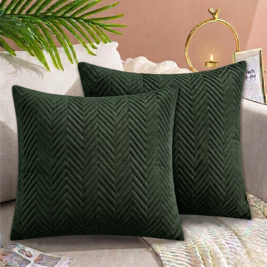 Zigzag Ultrasonic Quilted Cushion Cover Green 16x16 sofa cushion cover with premium quilted design and hidden zipper.