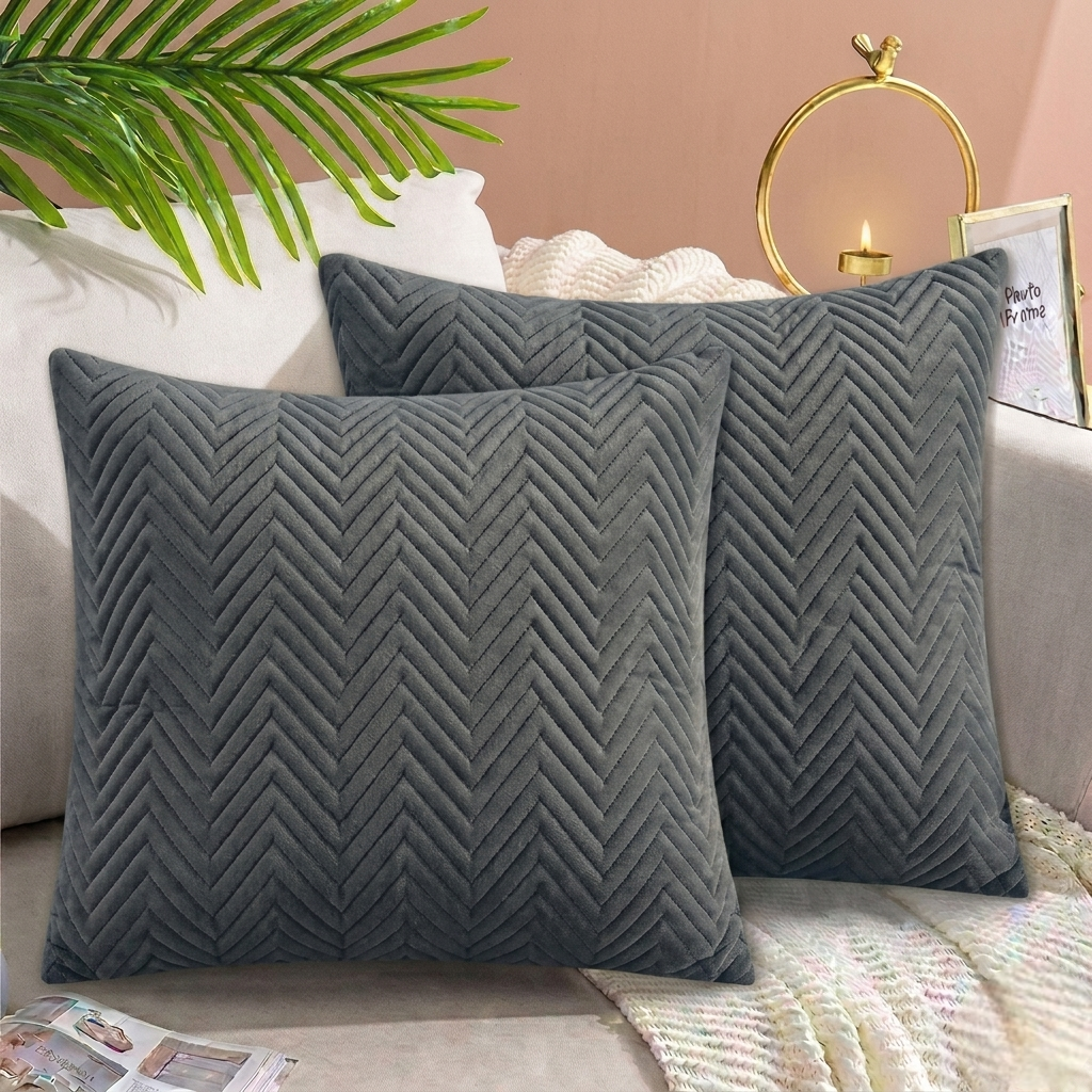 Zigzag Ultrasonic Quilted Cushion Cover Grey 16x16 sofa cushion cover with hidden zipper and premium quilted design.