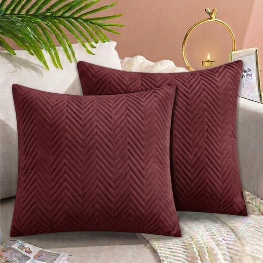 Zigzag Ultrasonic Quilted Cushion Cover Maroon 16x16 sofa cushion cover with premium quilted design and hidden zipper.