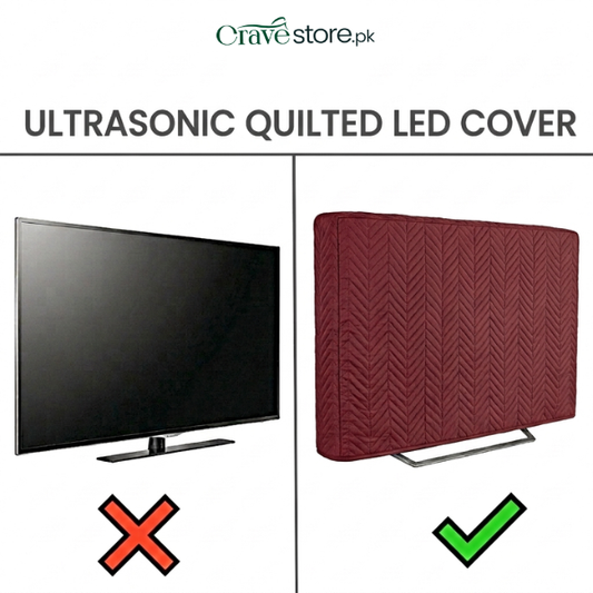 Maroon zigzag ultrasonic quilted LED TV cover dust proof universal fit for screen protection