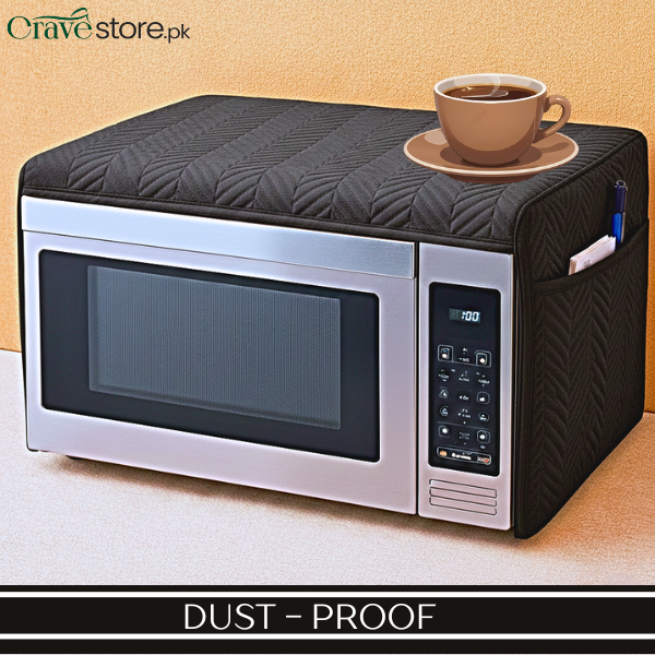 Zigzag Ultrasonic Quilted Black Microwave Oven Cover With Pockets