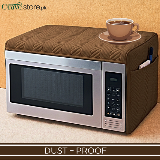 Zigzag Ultrasonic Quilted Brown Microwave Oven Cover With Pockets