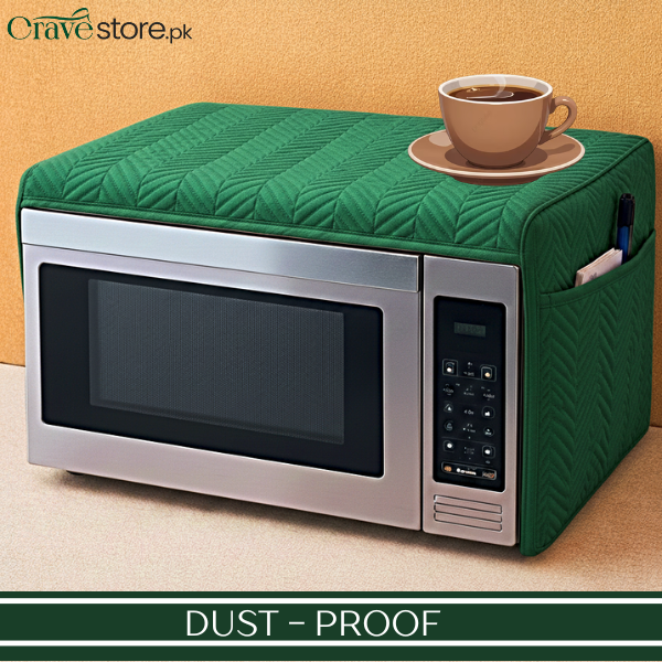 Zigzag Ultrasonic Quilted Green Microwave Oven Cover With Pockets