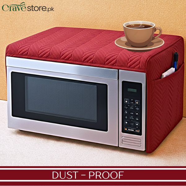 Zigzag Ultrasonic Quilted Maroon Microwave Oven Cover With Pockets