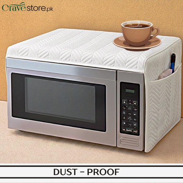 Zigzag Ultrasonic Quilted Microwave Oven Cover with Pockets - White