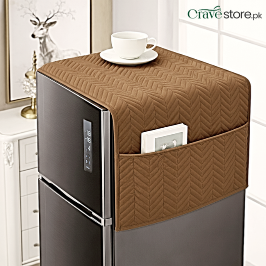 Zigzag Ultrasonic Quilted Coffee Refrigerator Cover With Pockets