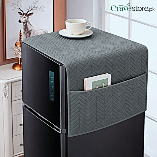 Zigzag Ultrasonic Quilted Refrigerator Cover With Pockets - Grey