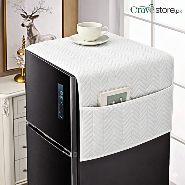 Zigzag Ultrasonic Quilted White Refrigerator Cover With Pockets