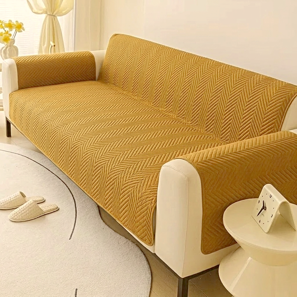 
Zigzag Ultrasonic Quilted Sofa Cover Chikoo
