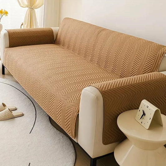 Copper zigzag ultrasonic quilted sofa cover on living room sofa
