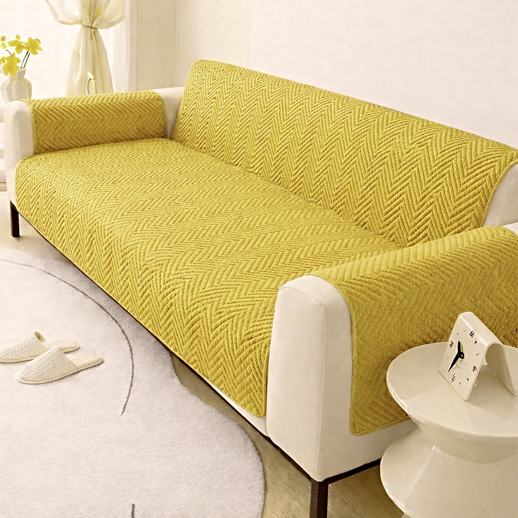 Zigzag Ultrasonic Quilted Golden Sofa Cover Furniture Protector