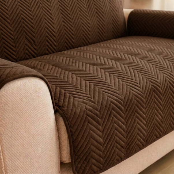 Zigzag Ultrasonic Quilted Sofa Cum Bed Covers Brown