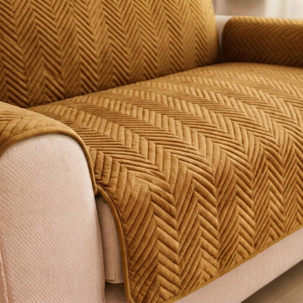 Zigzag Ultrasonic Quilted Sofa Cum Bed Covers Chikoo