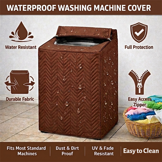 Zigzag Ultrasonic Quilted Waterproof Washing Machine Cover - Brown