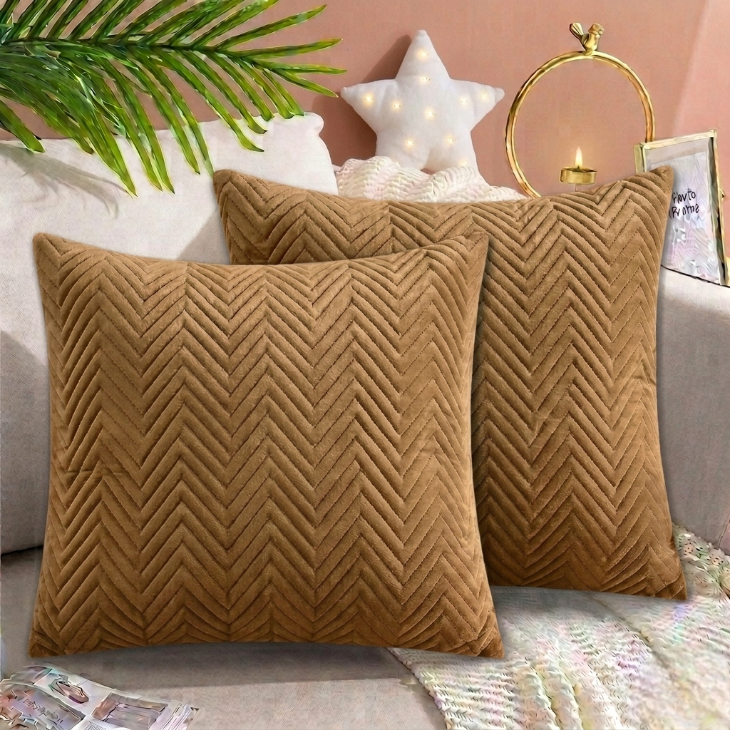 Zigzag Ultrasonic Quilted Cushion Cover Copper 16x16 sofa cushion cover with premium quilted design and hidden zipper.