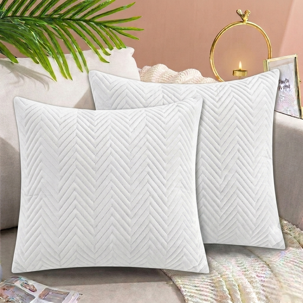 Zigzag Ultrasonic Quilted Cushion Cover White 16x16 sofa cushion cover with premium quilted design and hidden zipper.