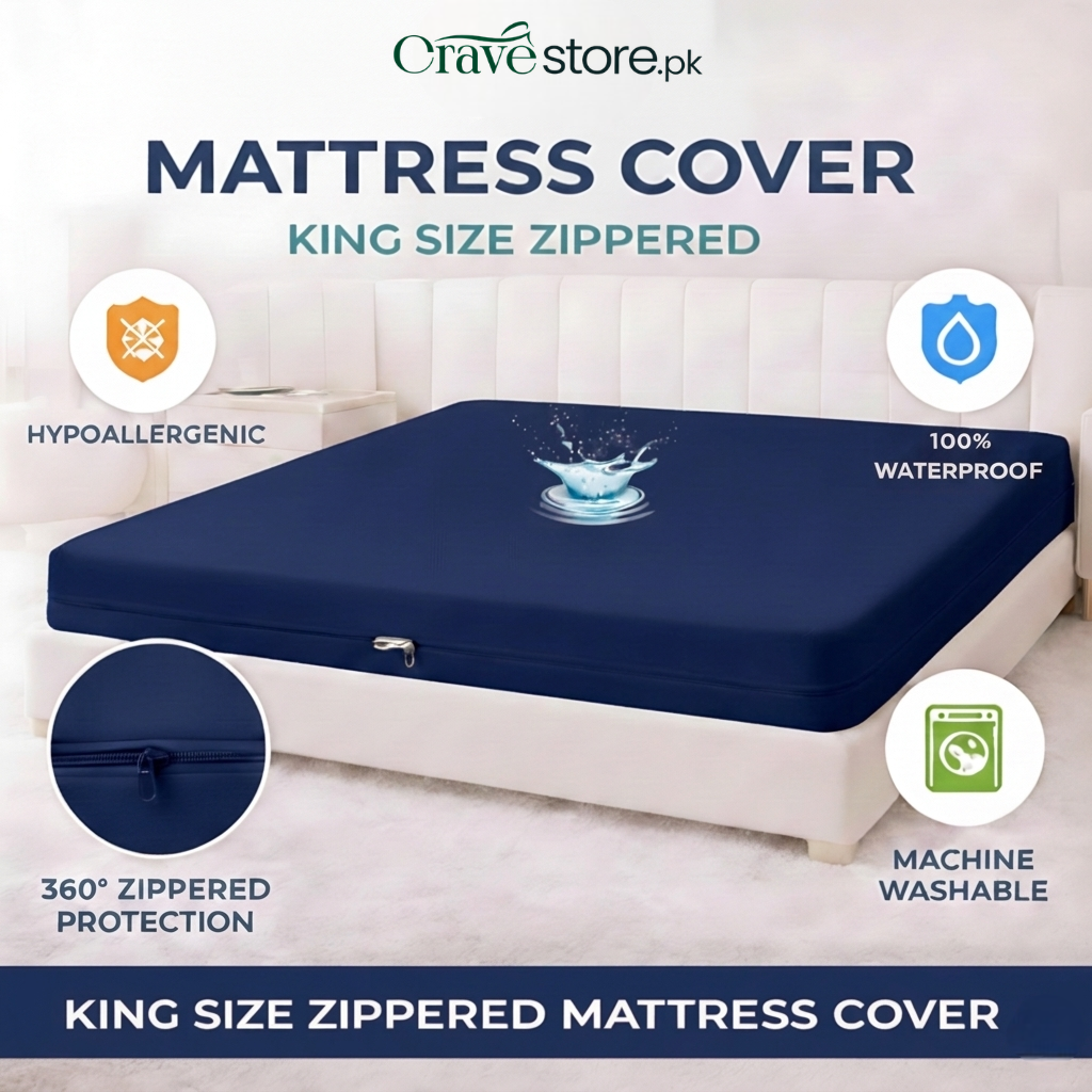 Zipper Waterproof Mattress Cover Navy Blue