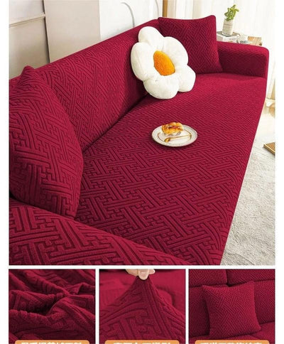 China Mazed Sofa Cover Maroon – Stretchable Fitted Sofa Cover