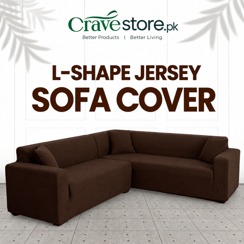 L Shape Fitted Lycra Jersey Sofa Cover Brown