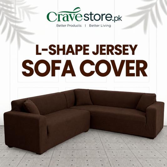 L Shape Fitted Lycra Jersey Sofa Cover Brown